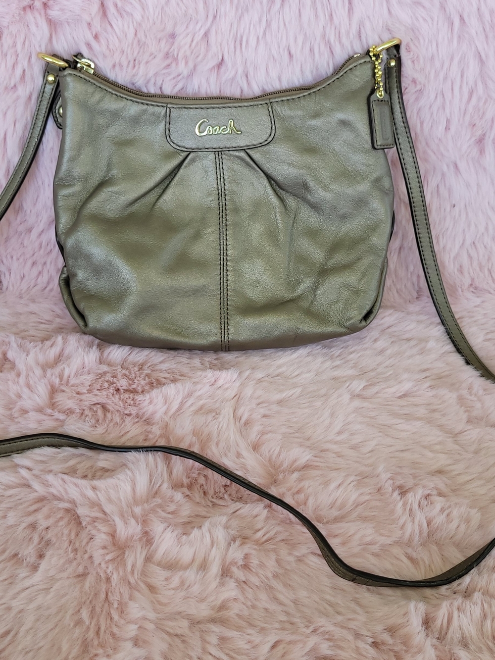 Coach Olive-Tone Pebbled Leather Crossbody with Gold Hardware